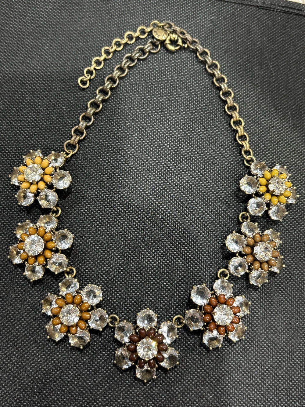 J.Crew Crystal Flower Necklace with Yellow, Brown and Cream Beads